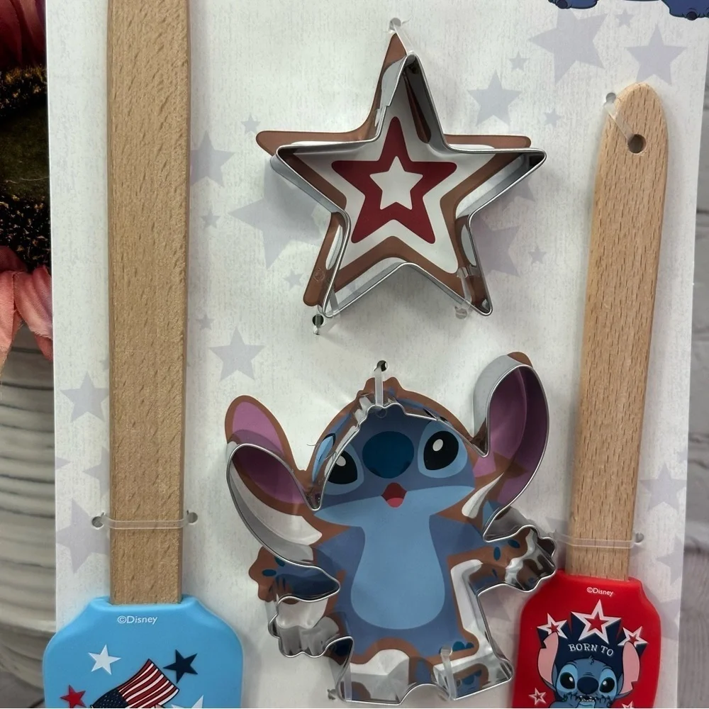 NWT Disney Stitch 4pc spatula & cookie cutter set patriotic lilo & stitch fandom